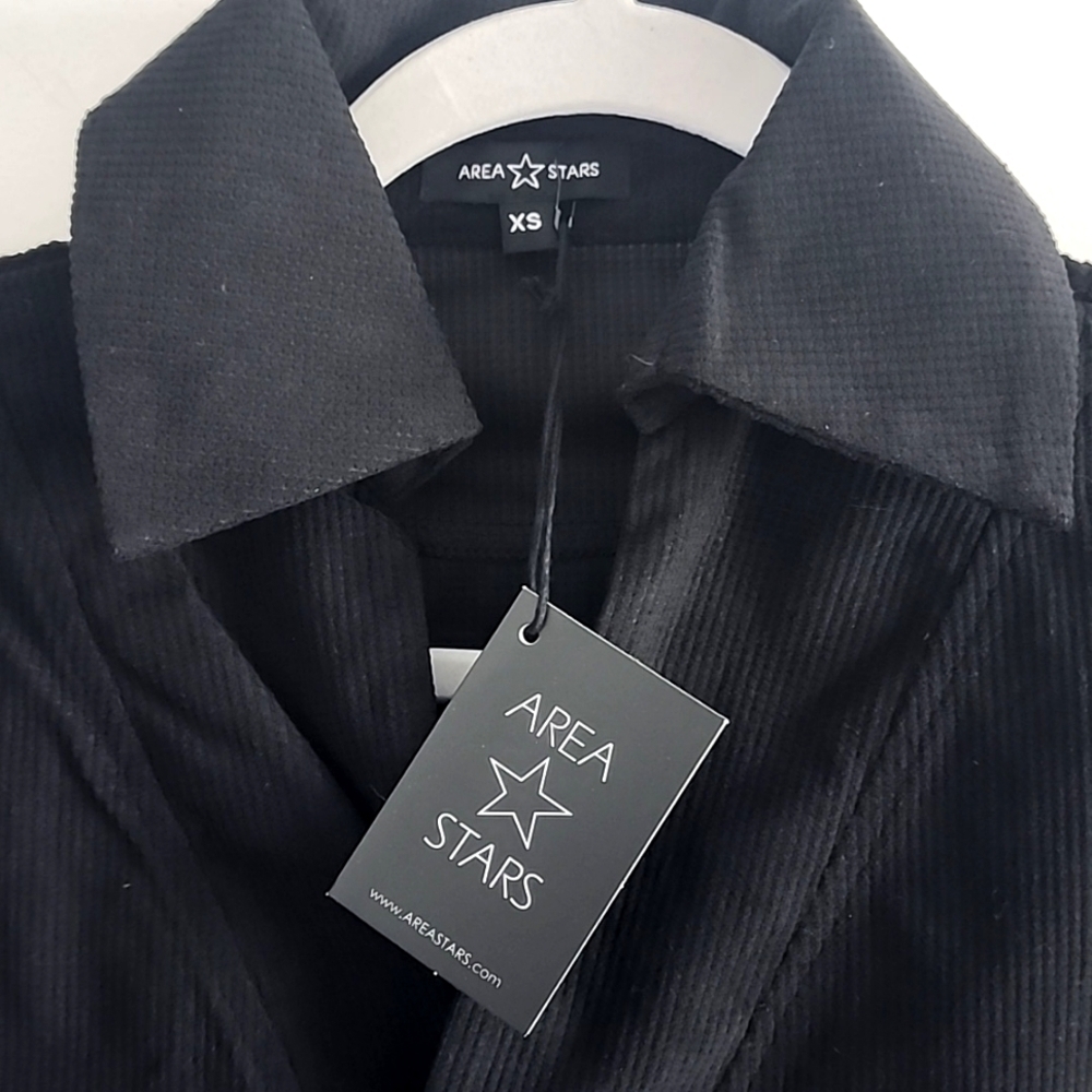 NWT Saks off 5th brand Area Stars black high cut cropped waffle top size xs
